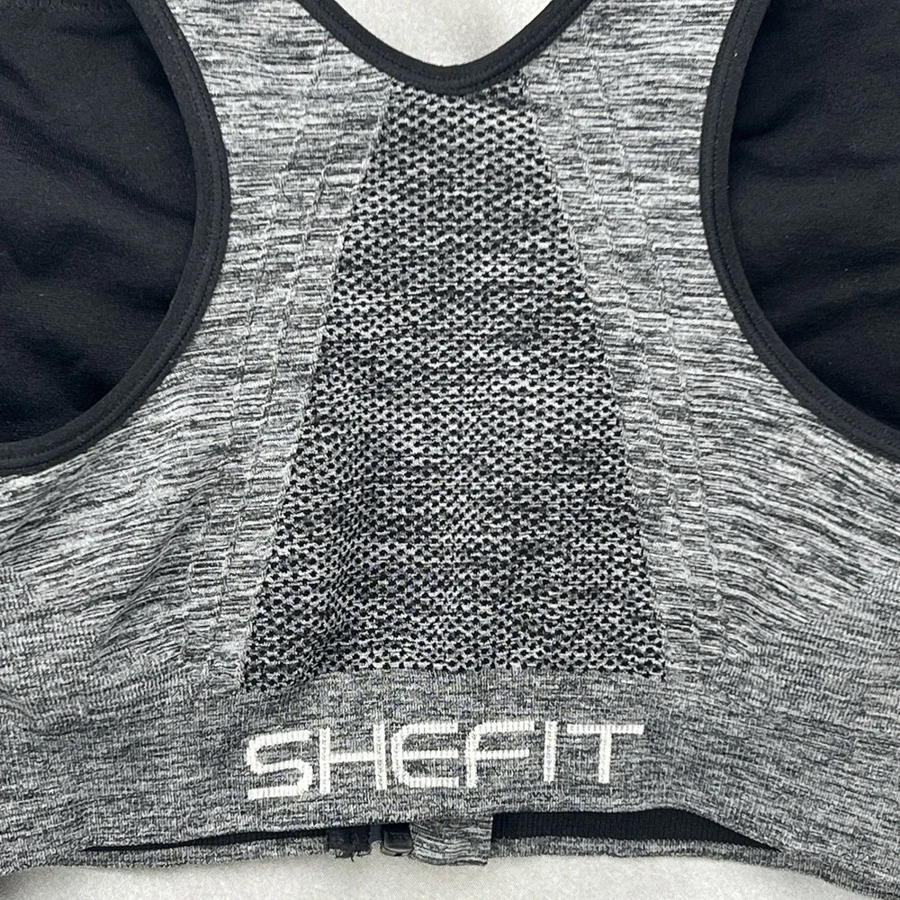 SHEFIT‎ Lounge Sports Bra Luxe (L) Zip Front Close Graphite Gray Removable Pads